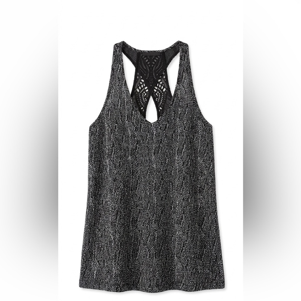 METAPHOR Tank, size Medium, black and cream print, crisscross back